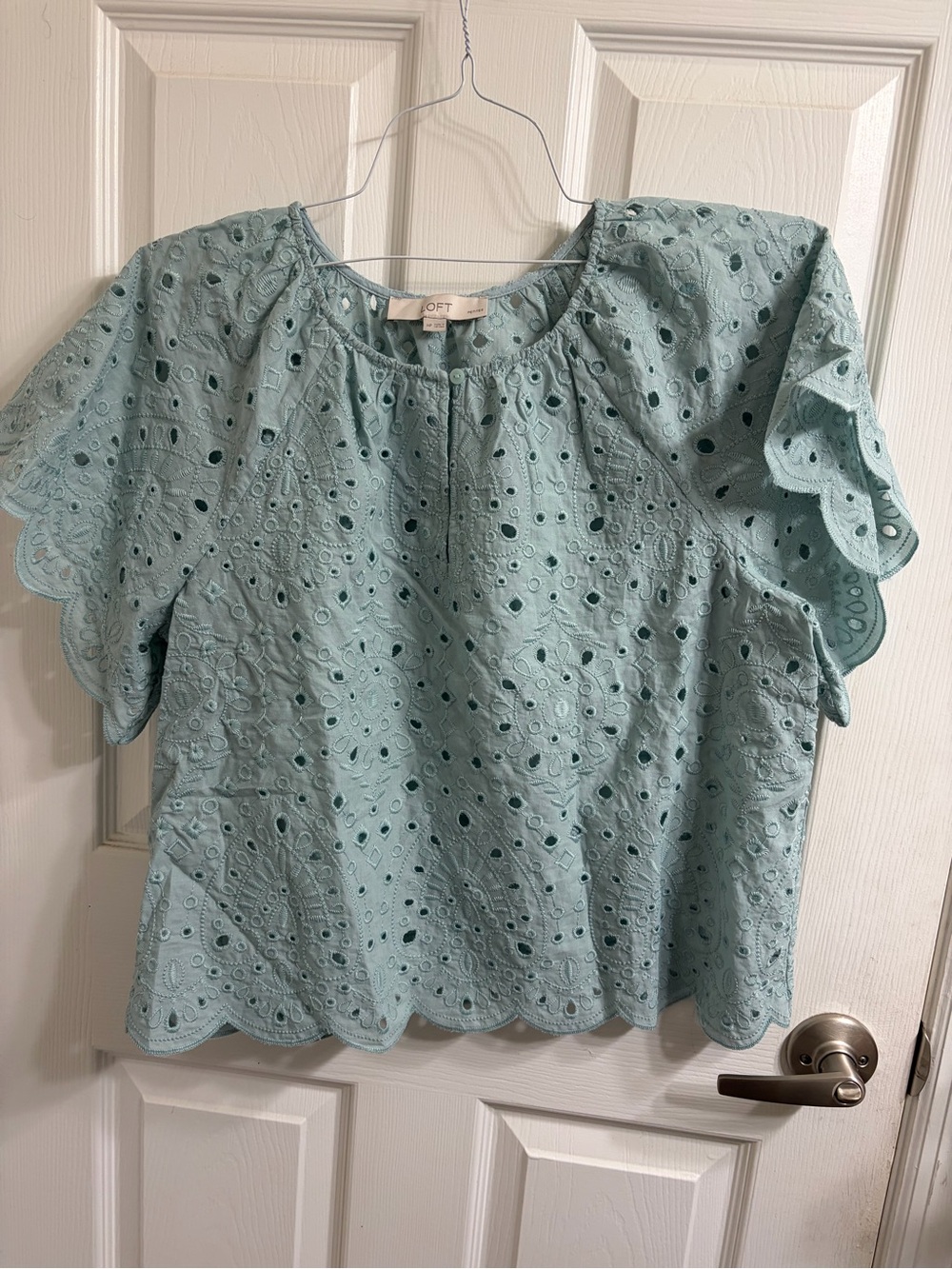 LOFT Aqua Eyelet Flutter Sleeve Blouse